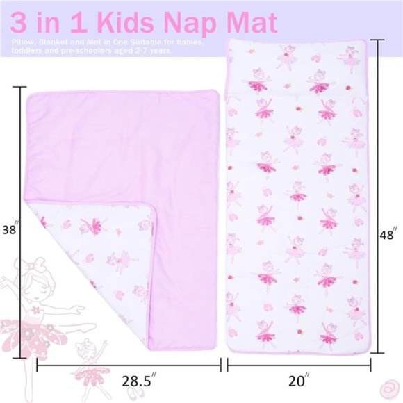 Toddler Nap Mat with Removable Pillow and Blanket - 48 x 20 Rolled and Portable - Picture 5 of 7